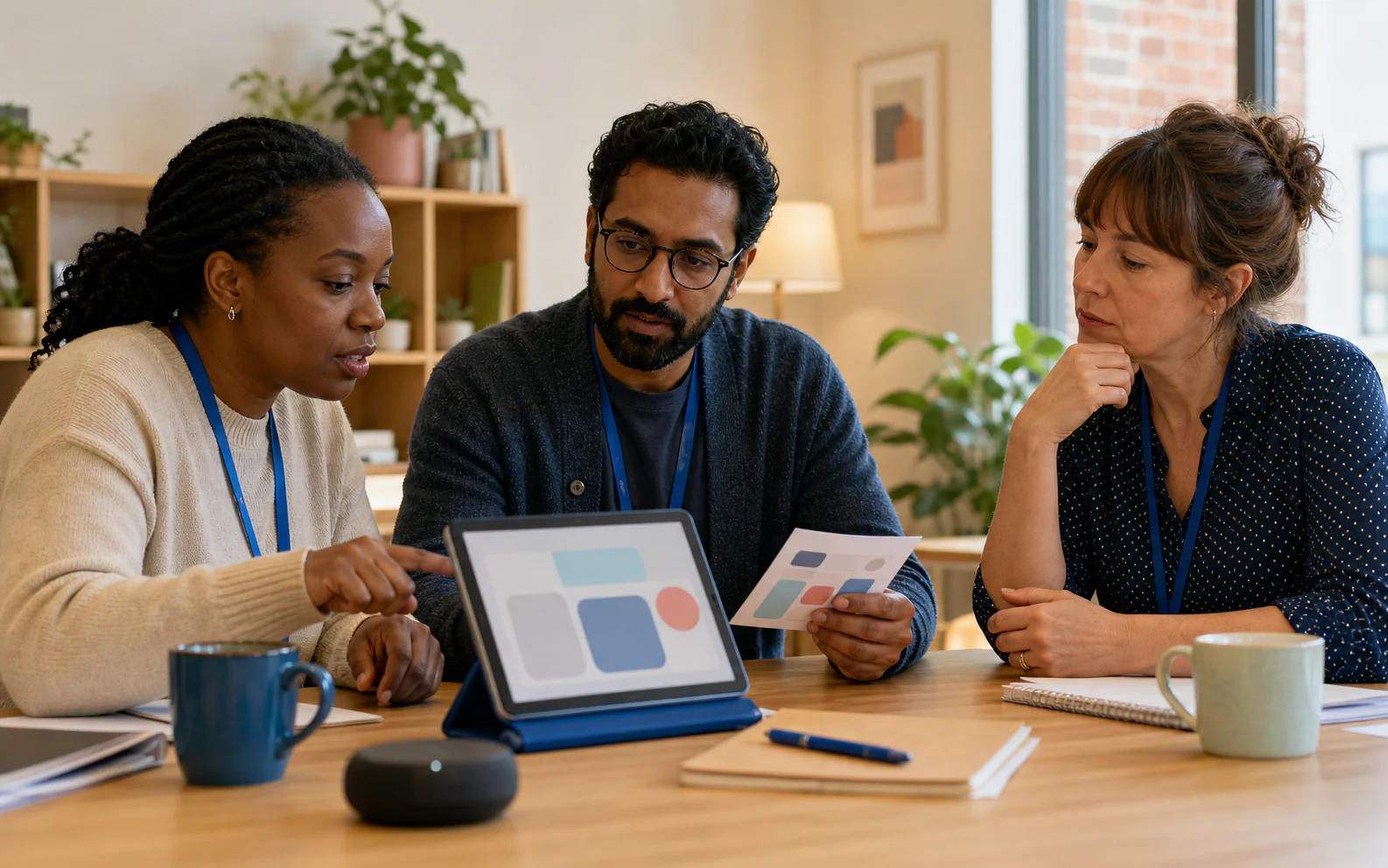 Care professionals testing a tablet prototype in a community setting